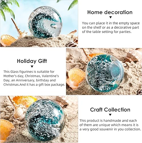 Miniatura 26 de EUSTUMA Figura de flor de vidrio soplado a mano, pisapapeles de vidrio para regalo de cumpleaños Papel colorido de la ciudad