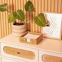 Vista 5 de Servilletero cuadrado de ratán, servilleteros para servilletas de papel, 7.5" x 7.5" x 2.5", bandeja de mimbre para servilletas, soporte tejido