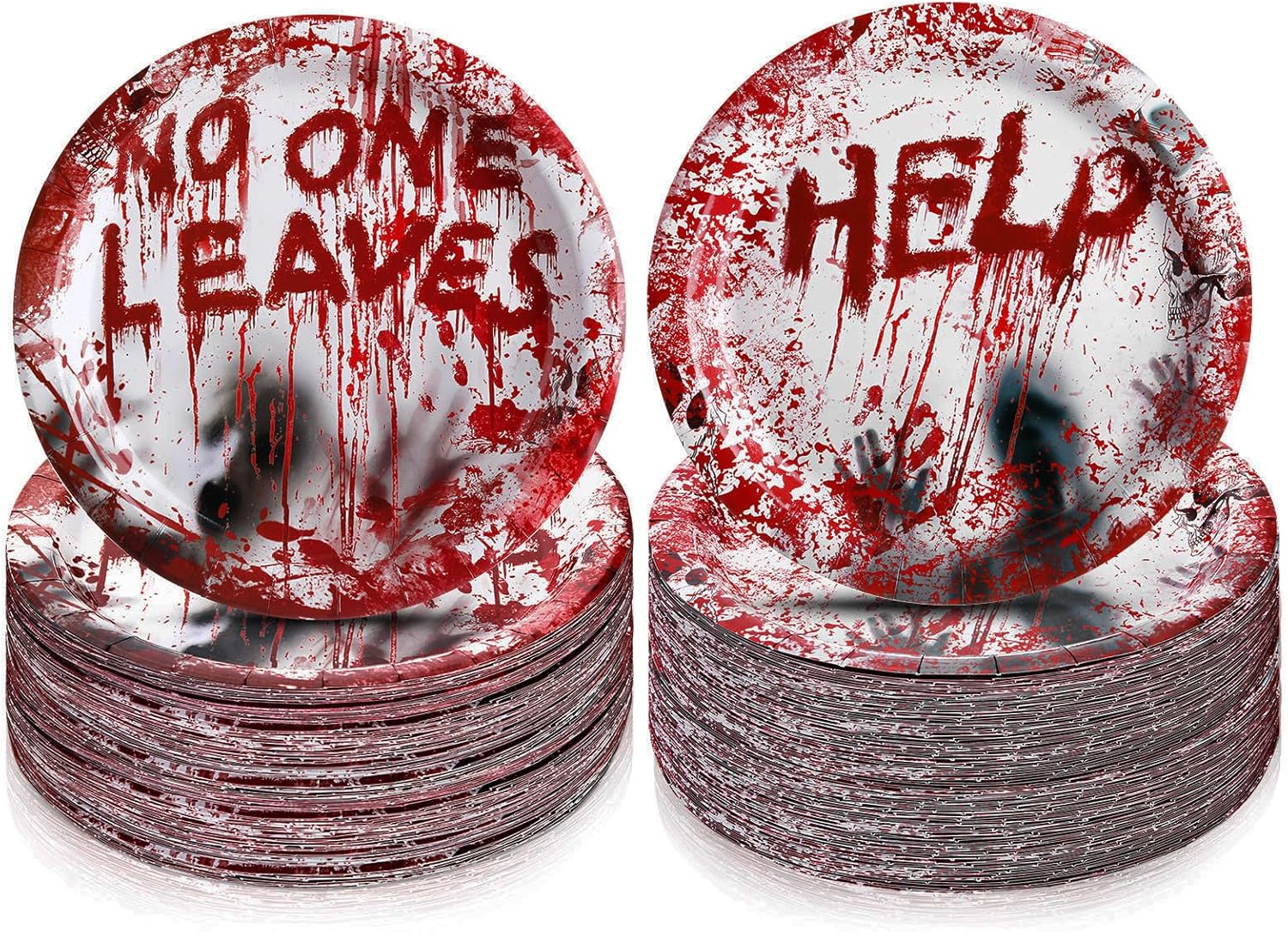 Sliner 120 Pieces Halloween Bloody Party Supplies 9 Inch Zombie Bloody Scary Hand Prints Round Paper Plates Disposable Dessert Paper Plates Dinnerware for Halloween Party Table Decorations