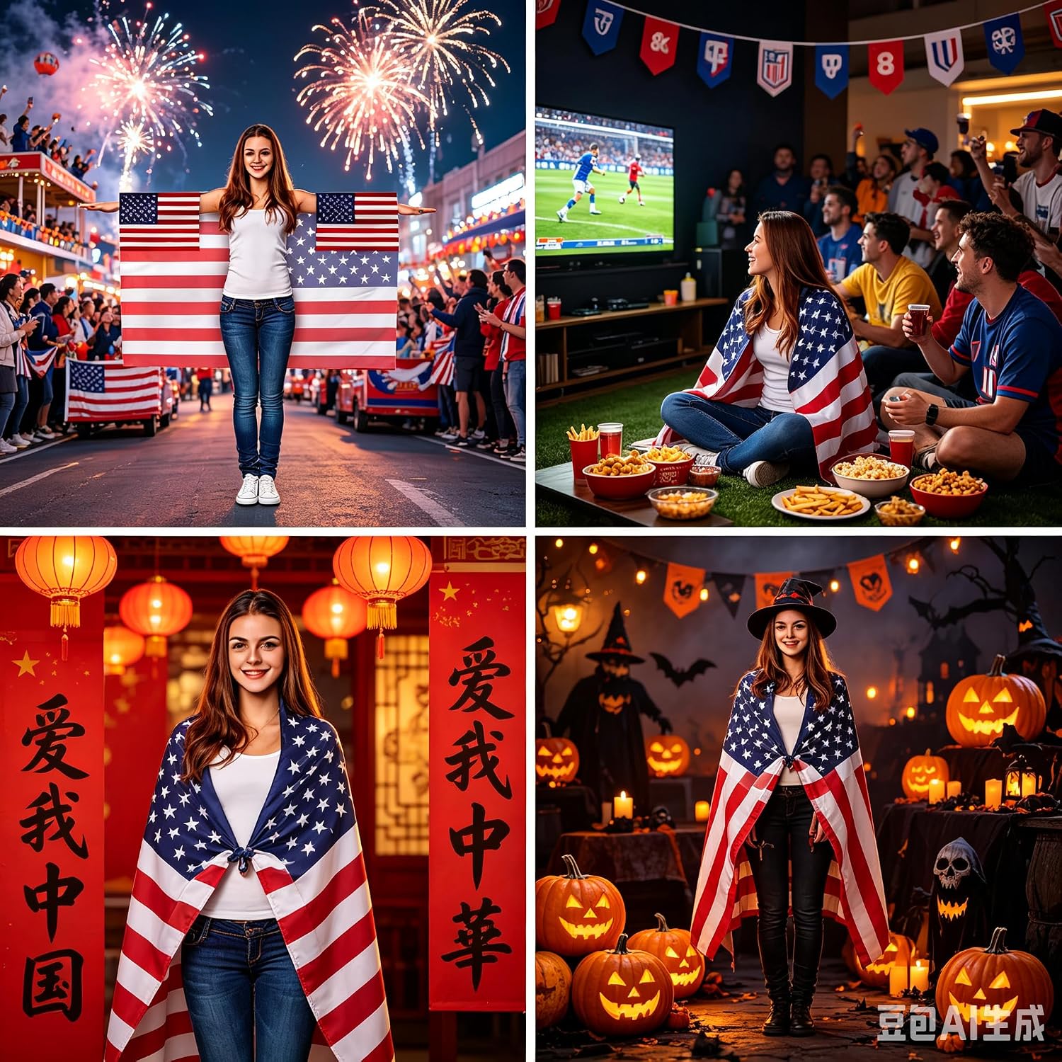 Independence Day Flag Wearable Cape with Sleeves，4th of July American Flag Cape Cloak，for International Sports Tournaments,Football Party Supplies，Game Day, Sporting Events, Patriotic Celebrations