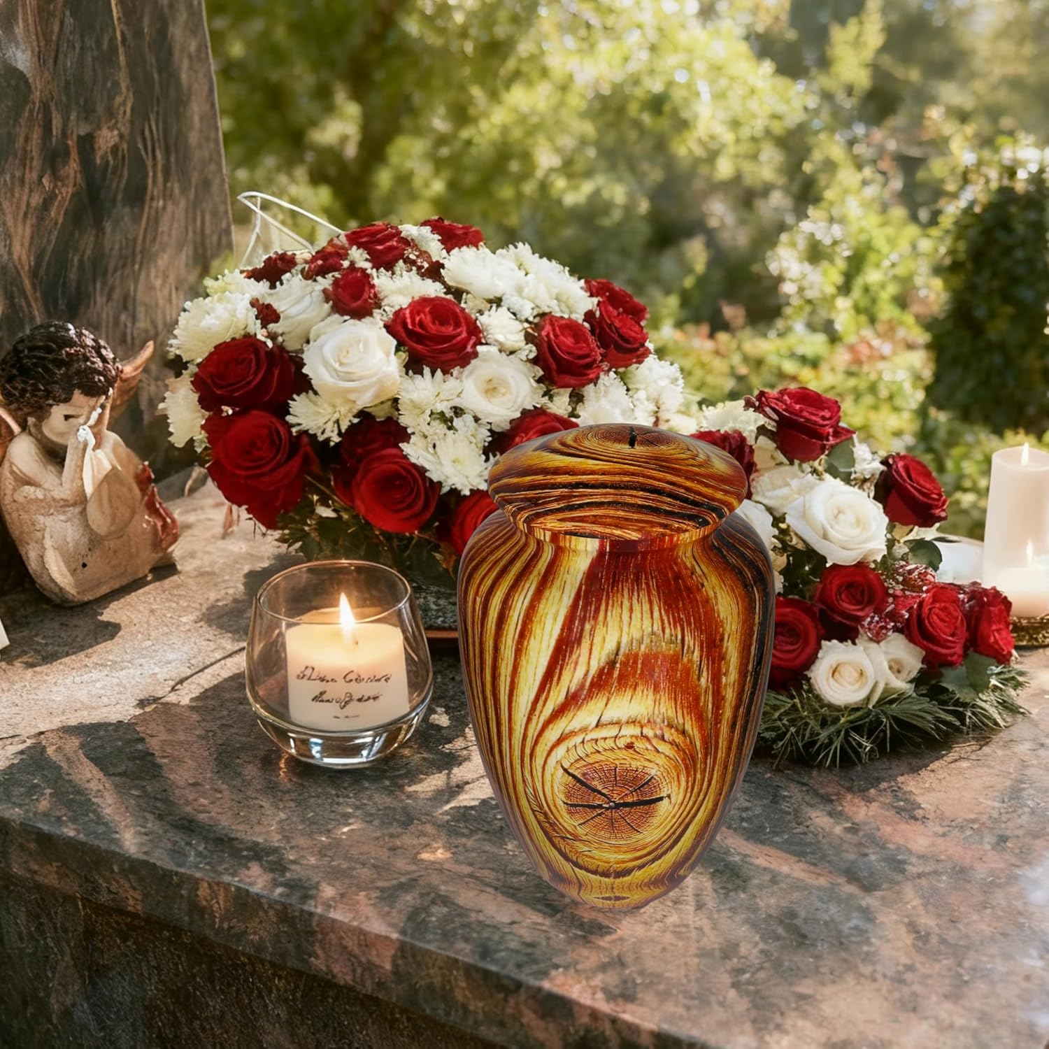 Burial Urns for Adult Human Ashes, Cremation Urns for Men/Women Funeral, Memorial Decorative Urn, Earns for Ashes, Large Size Wood Texture Urn