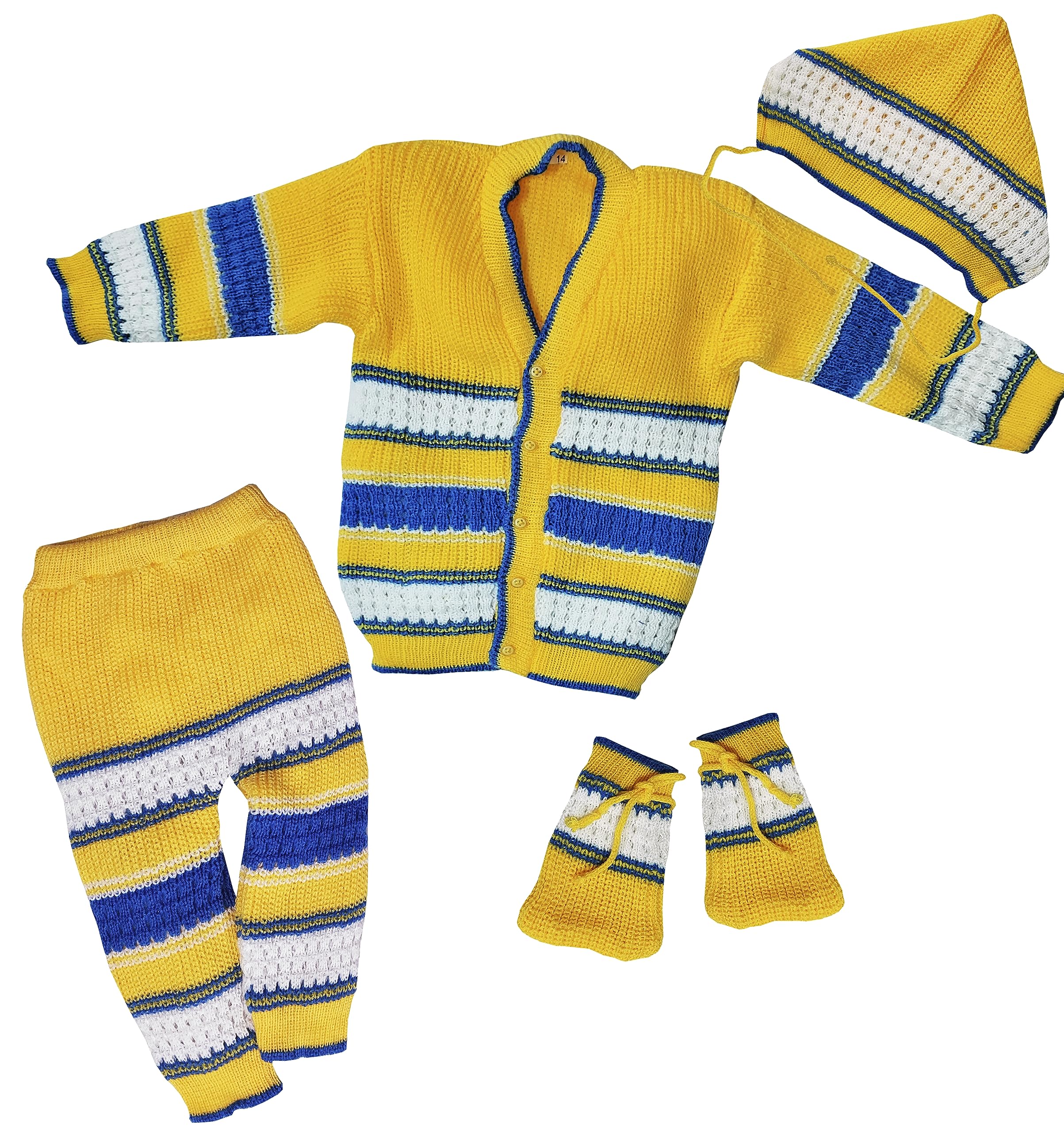 Baby Sweater for Baby Boys & Baby Girls Woollen Full Sleeves, V Neck Sweater Top, Bottom, Cap & Booties Set-image-2