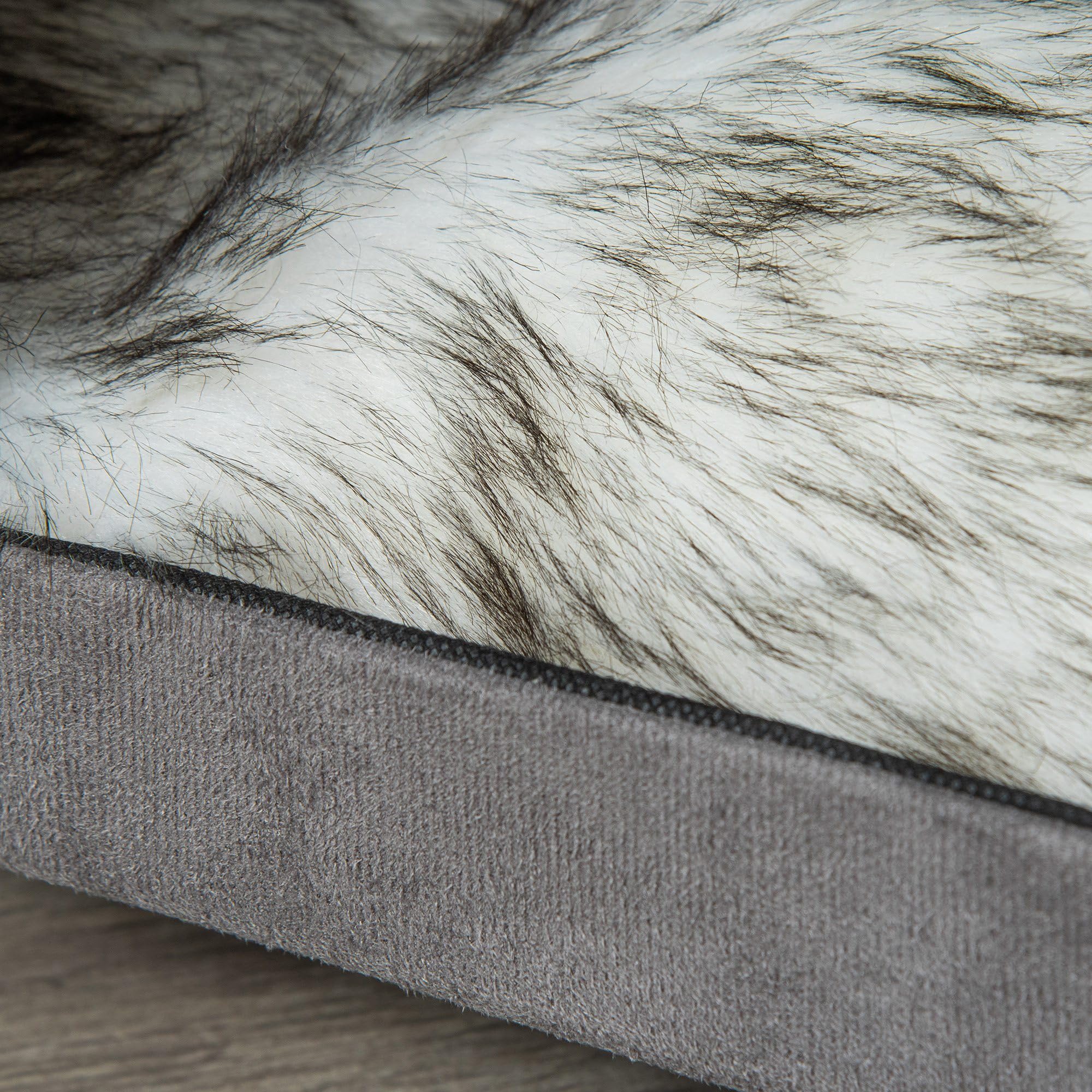 PawHut Cueva para Gatos 2 en 1 Taburete Reposapiés con Tapa Extraíble Orificio de Entrada Cojín Lavable y Patas Elevadas de Madera para Interior 60x45x44,5 cm Gris