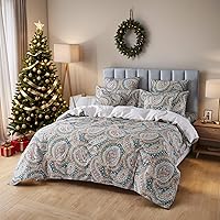 Vista 29 de FADFAY Elegante juego de funda de edredón de cachemira, ropa de cama clásica de cachemira dorada, transpirable, 100% algodón percal, ultra suave