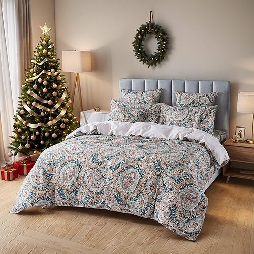 Miniatura 29 de FADFAY Elegante juego de funda de edredón de cachemira, ropa de cama clásica de cachemira dorada, transpirable, 100% algodón percal, ultra suave