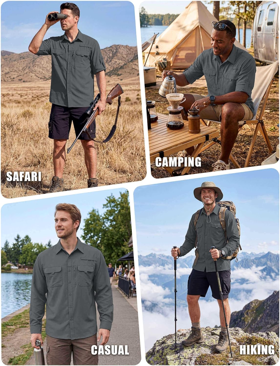 WULFUL Men's Sun Protection Fishing Shirts UPF 50+ UV Lightweight Quick Dry Cooling Button Down Shirts for Work Hiking Safari