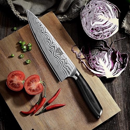 Miniatura 7 de HOSHANHO Cuchillo de chef de 8 pulgadas, cuchillo de cocina de acero en polvo de alto carbono ultra afilado, cuchillo de chef japonés profesional