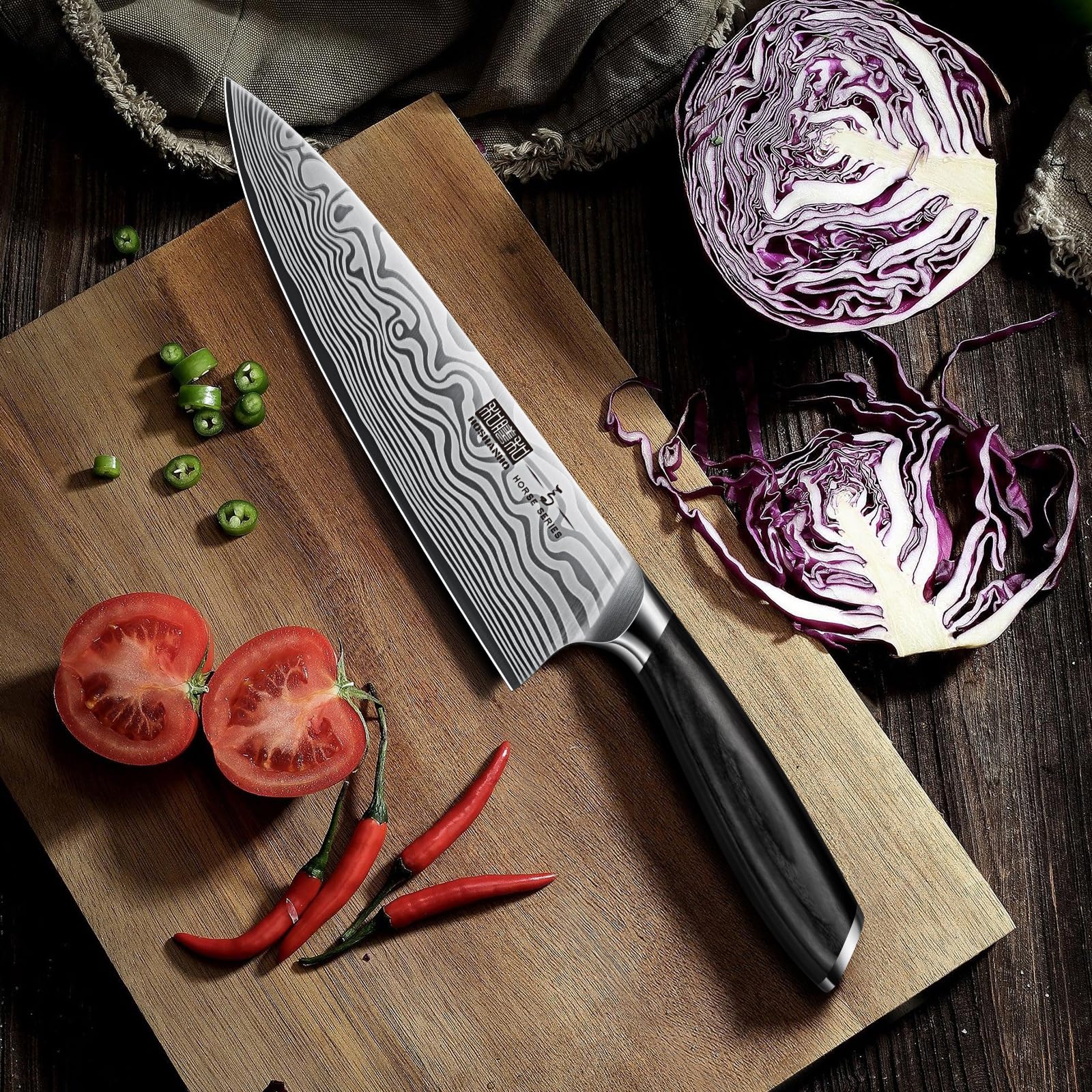 HOSHANHO Coltello da Chef 20 cm Acciaio a Polvere Giapponese Impugnatura Ergonomica Pakkawood