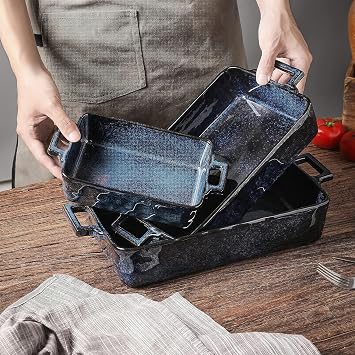 VICRAYS Ceramic Bakeware Set, Porcelain Rectangular Baking Dish, Baking Pan Lasagna Pans Casserole Dish Set for Cooking, Kitchen, Cake Dinner, Banquet and Daily Use, 3 PCS, 15 x 8.5 Inches(Blue)