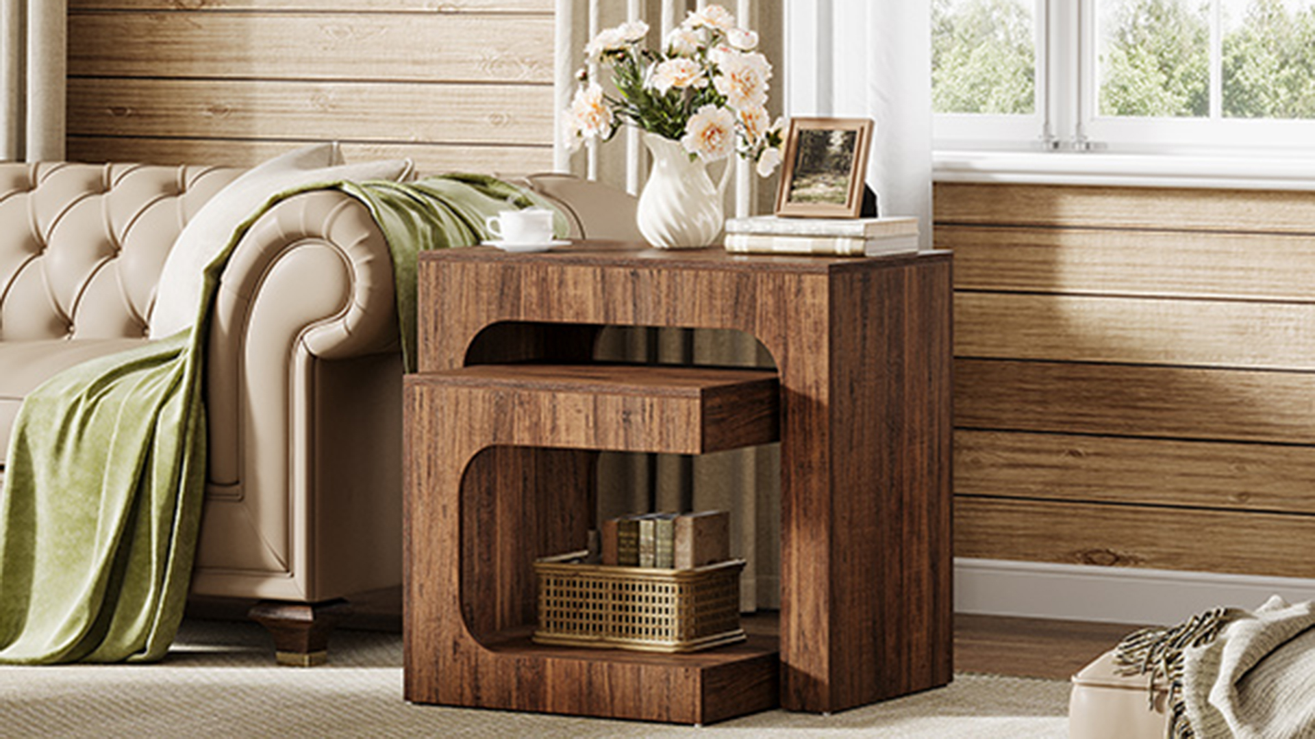 Amazon.com: Tribesigns Nesting End Table Set, Walnut Side