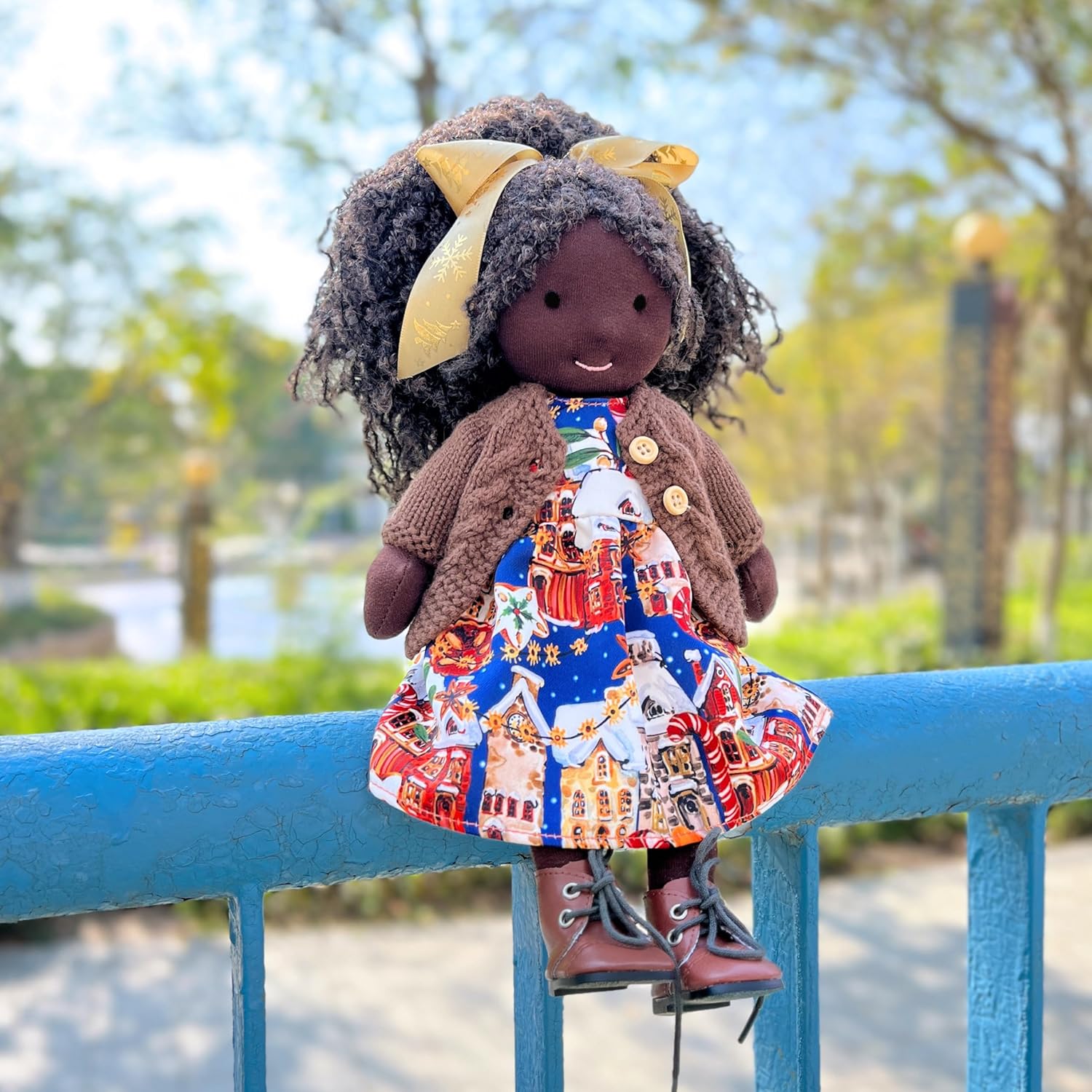 BlissfulPixie Handmade Birthday Present for Girl Waldorf Black Doll Collect Rag Doll with Exquisite Box-Jola 12"