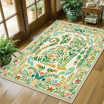 SERISSA 2x3 Small Area Rug for Entryway, Washable Boho Floral Animal Cat Indoor Doormat, Non-Slip...