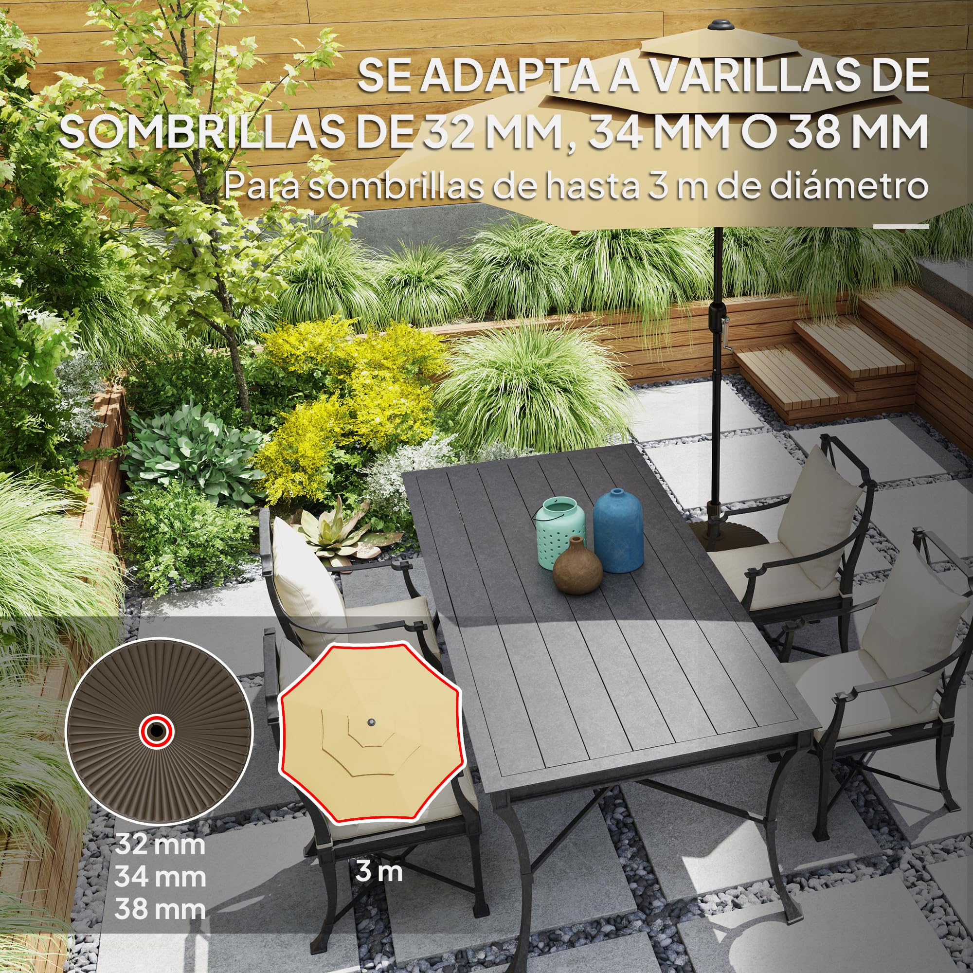 Outsunny Base para Sombrilla Redonda, Pie, Rellenable 28 kg o 23 L, Marrón
