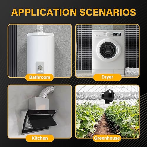 Miniatura 7 de YSSOA Manguera de ventilación flexible de aluminio de 4 pulgadas sin aislamiento para secadora de 8 pies de largo para calefacción, ventilación y