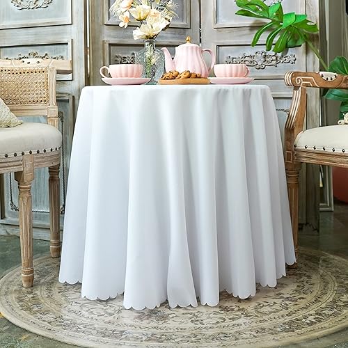 JYFLZQ Mantel redondo blanco de 70 pulgadas para mesas de 4 pies, lavable a máquina, resistente a las manchas, tela de poliéster, mantel para