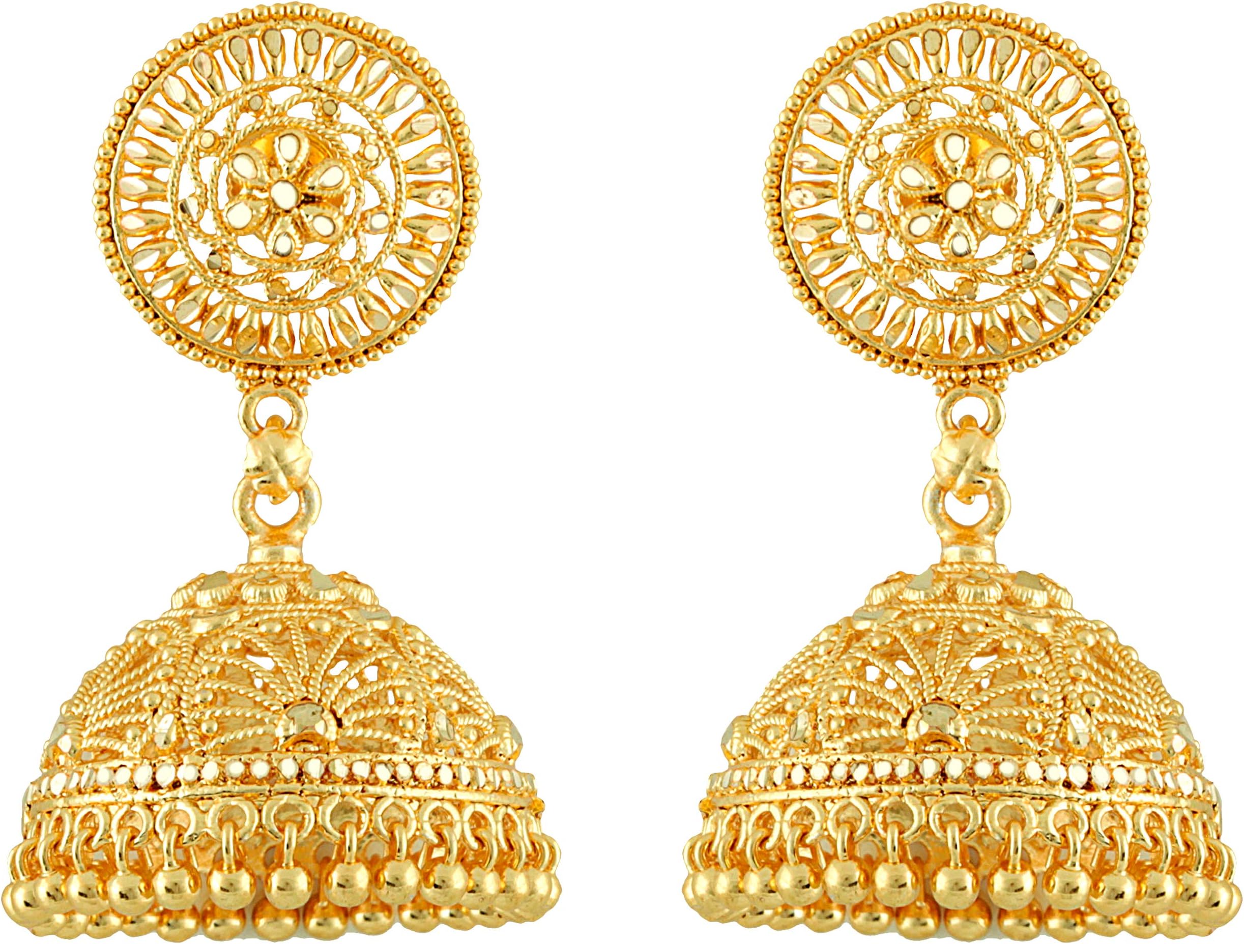 Jhumka Earrings For Women's Girls Traditional Temple Jewellery 18K One Gram Gold Ethnic Copper Brass Metal Handcrafted South Indian Meenakari Screw Back Studs Jhumkas -Gold Jhumki-M115