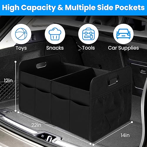 Miniatura 3 de Simple Deluxe Organizador de maletero para SUV, plegable con 2 compartimentos de almacenamiento de 50 litros, poliéster Oxford 600D impermeable,