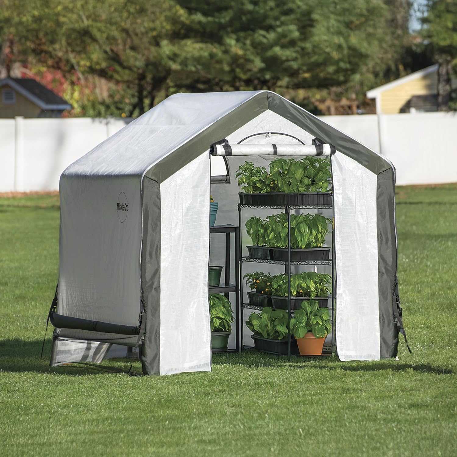 Miracle-GRO 6' x 6' x 6' Outdoor Mini Walk-in Greenhouse Plant Tent, All-Season Small Walk-in Plant Growth Accelerator with UV-Treated Fabric Cover and Zippered Panels, Clear