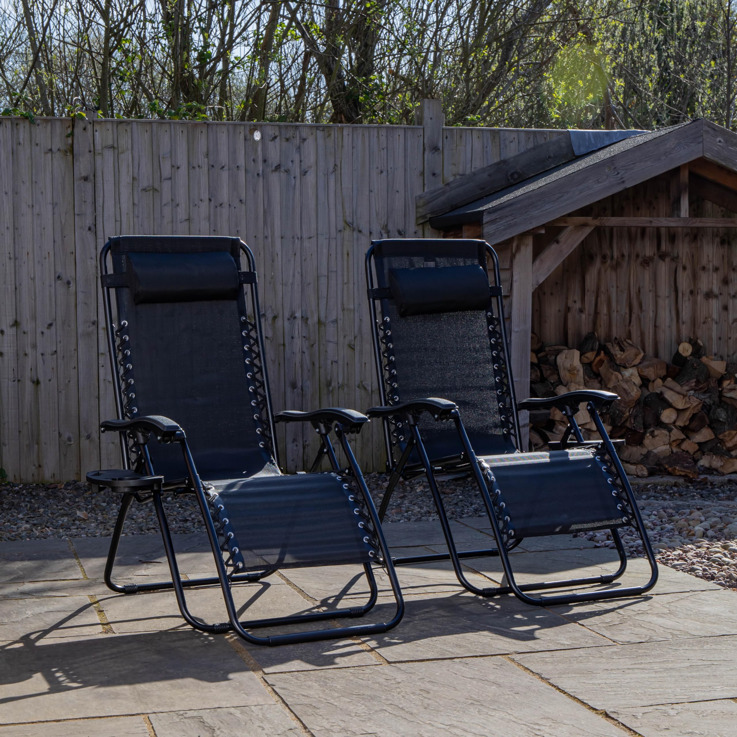Samuel ALEXANDER Set of 2 Black Multi Position Textoline Zero Gravity Garden Relaxer Chair Lounger