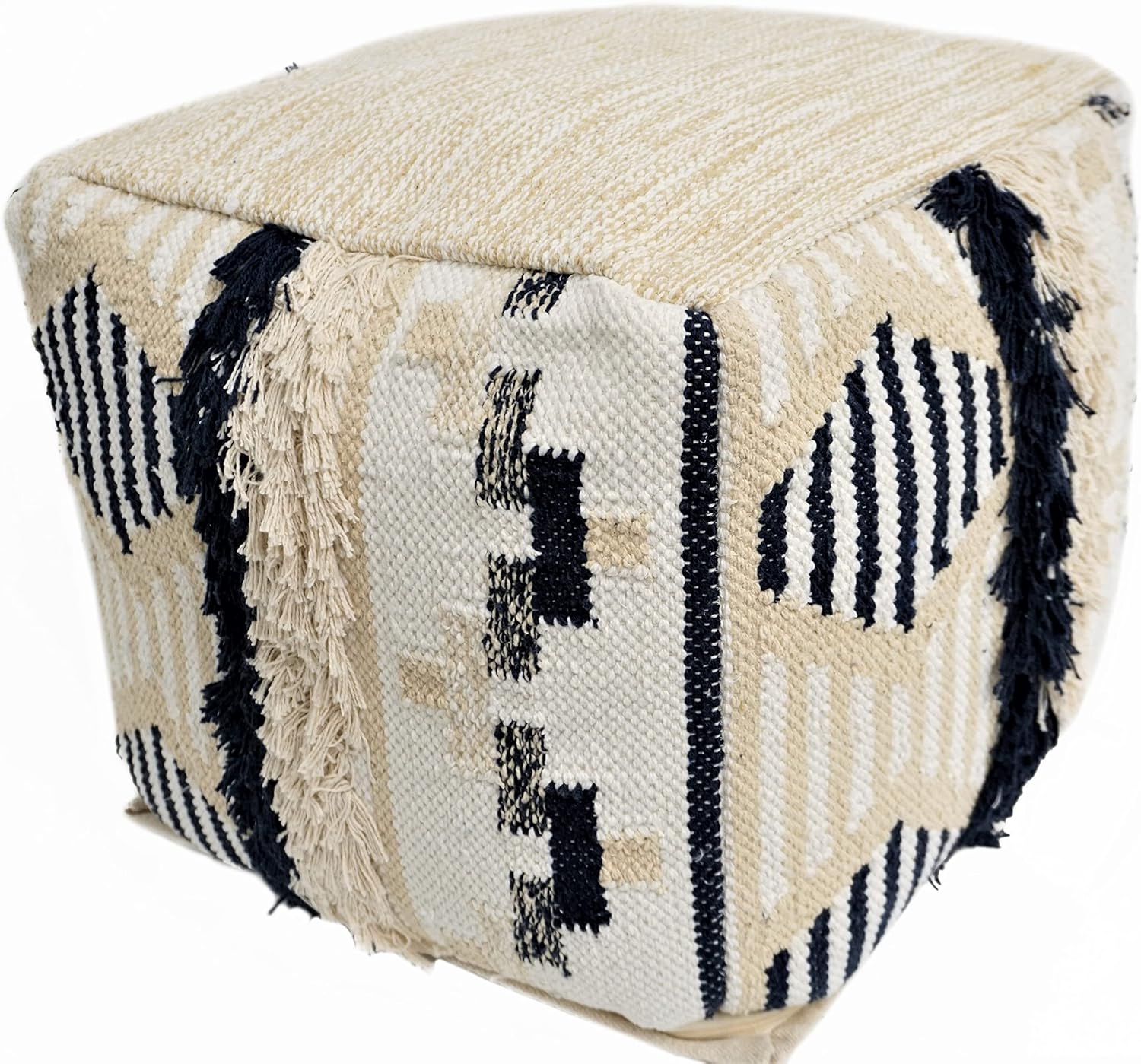 Home&Manor Wool Cotton 16" Pouf Ottoman