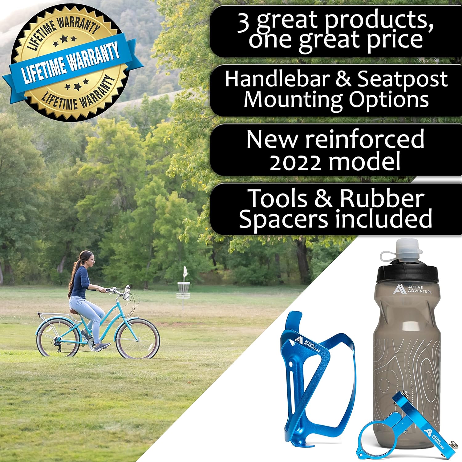 Bike Water Bottle Holder Combo (Black & Blue Cage)