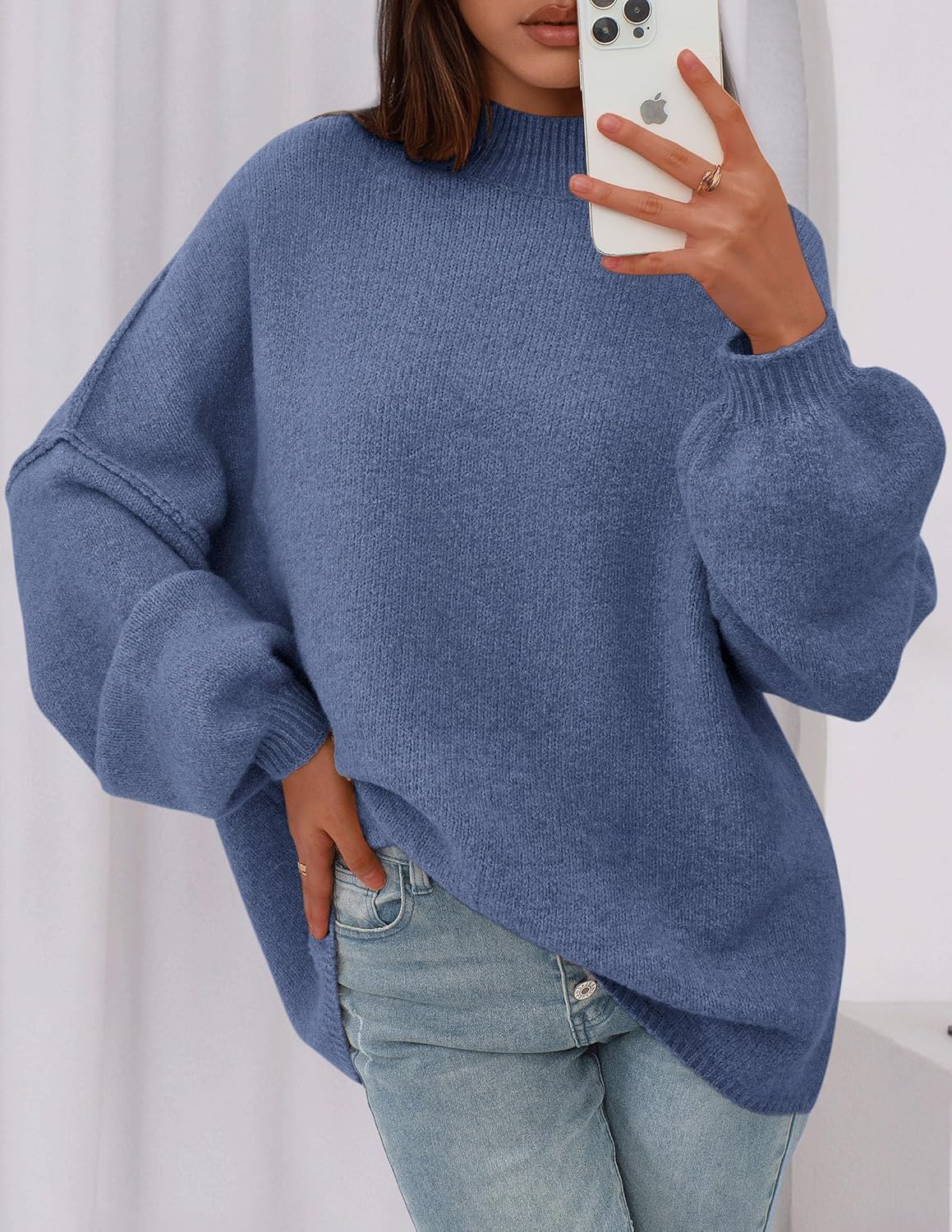 PRETTYGARDEN Women's 2026 Fall Oversized Sweaters Chunky Knit Mock Neck Long Sleeve Casual Trendy Pullover Winter Clothes - Image 5
