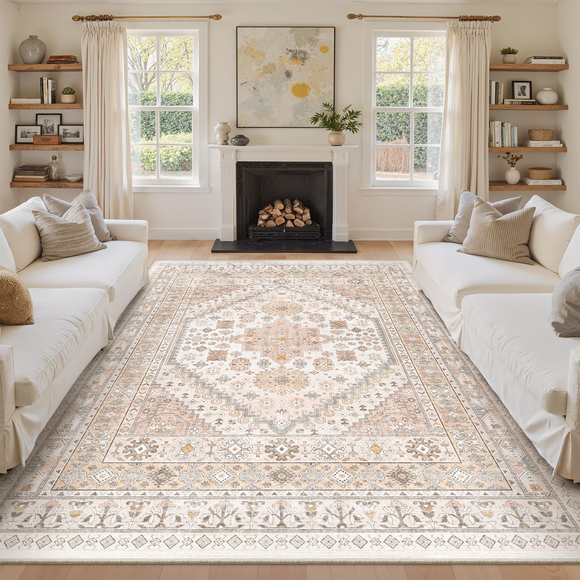 zesthome 8x10 Area Rugs for Living Room,Non-Slip Backing Washable Rugs,Vintage Large Area Rug，Stain Resistant Home Decor Rug — image 1