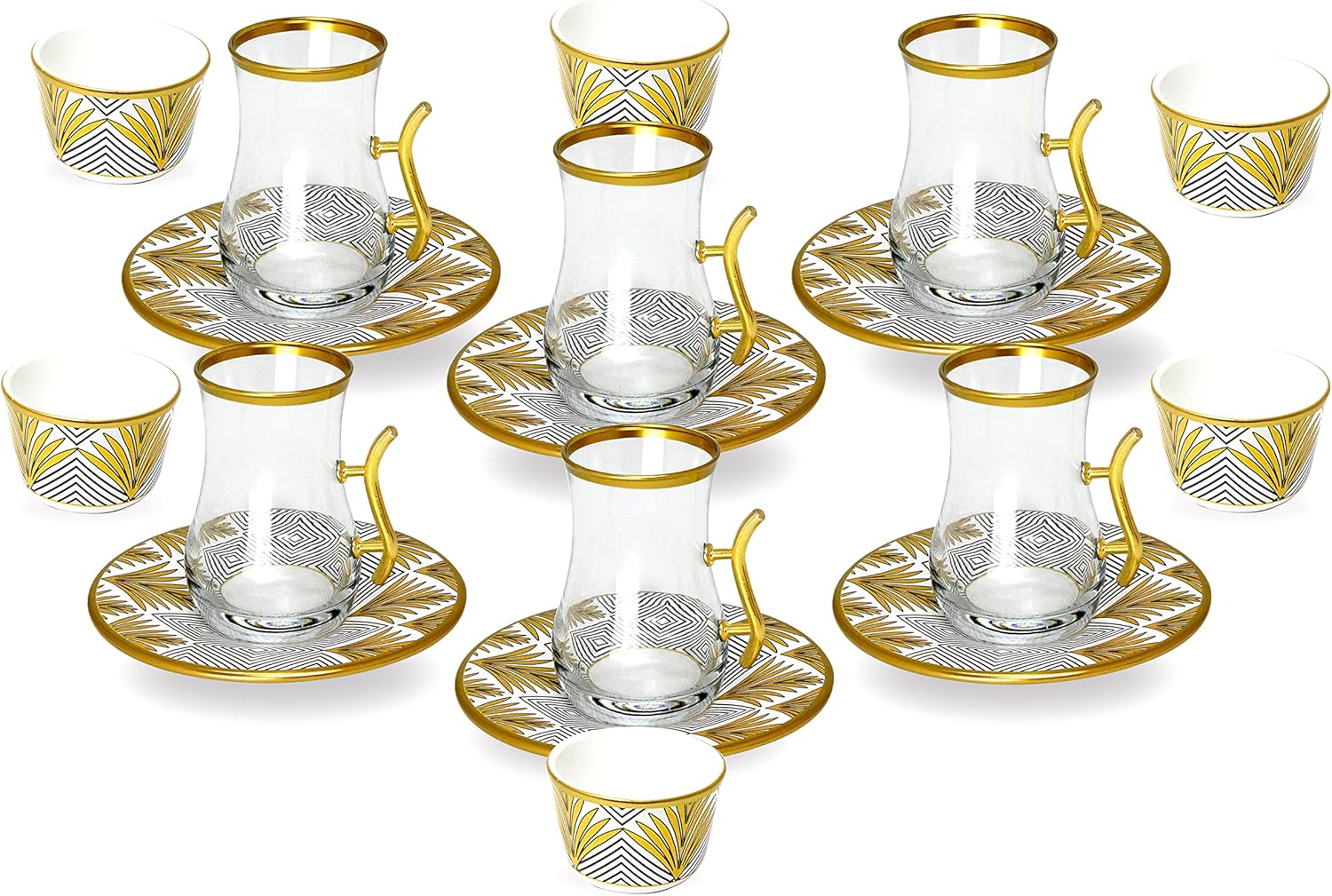 BLACKSTONE Tea Cawa set with Saucer, Elegant Turkish Estikana Cups for Tea Coffee Cup for Home, Office, Set of 18 pcs, Made in Turkey – ETS8801
