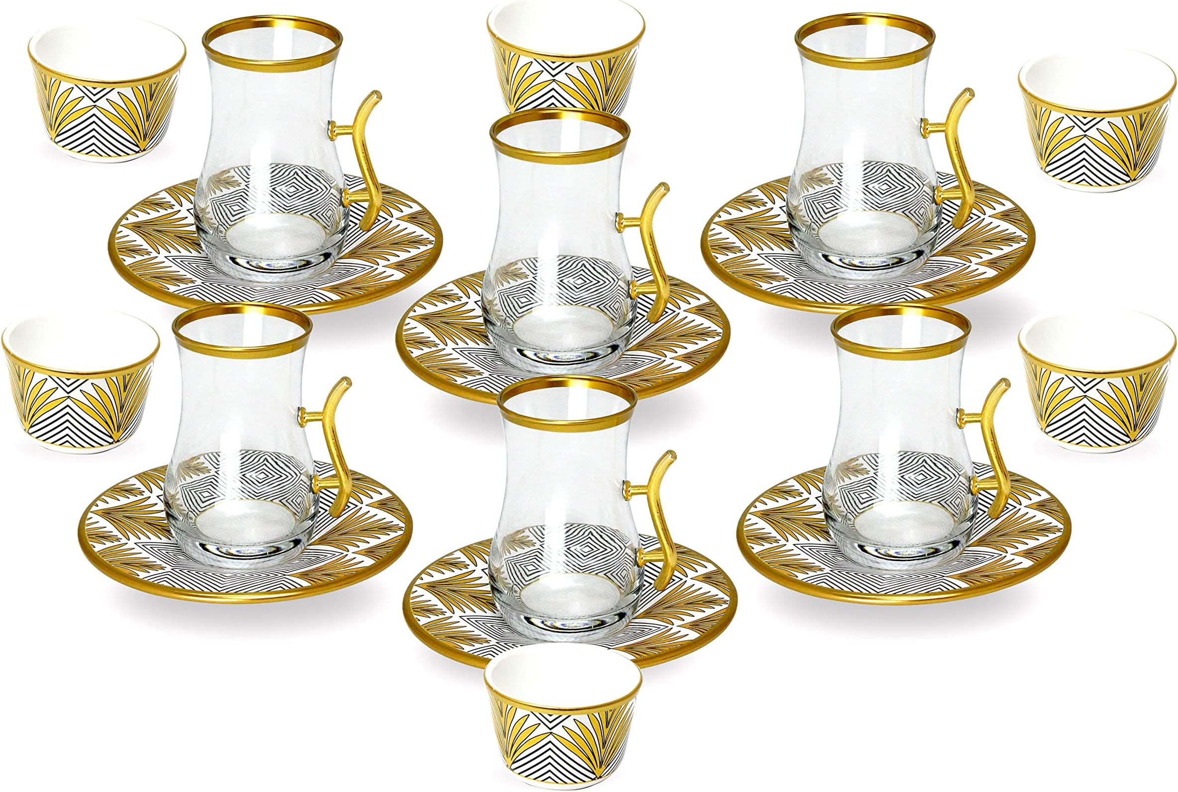 BLACKSTONE Tea Cawa set with Saucer, Elegant Turkish Estikana Cups for Tea Coffee Cup for Home, Office, Set of 18 pcs, Made in Turkey - ETS8801
