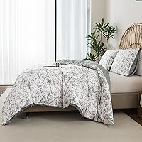 Vista 4 de HoneiLife Juego de funda de edredón floral 100% algodón, 3 piezas, suave, ropa de cama botánica con cierre de cremallera y lazos en las esquinas