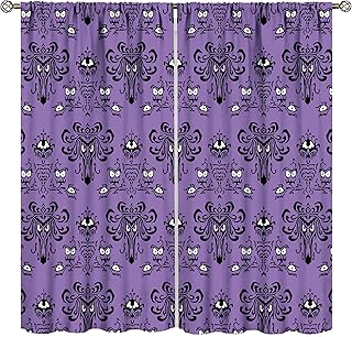 Halloween Curtains,Purple Horror Spooky Haunted House Mansion Decor Drapes for Bedroom Living Room Kitchen Window Treatment 2 Panels Set Total Size 42" W X 45" L Inch