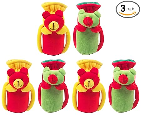 Ole Baby Cute Face Soft with Handle Twin Attractive Plush Velvet Milk Feeding Bottle Cover It Can Hold Upto 240 ml Feeding Bottle Pack of 3_OB-HBTCM-B2714-P3
