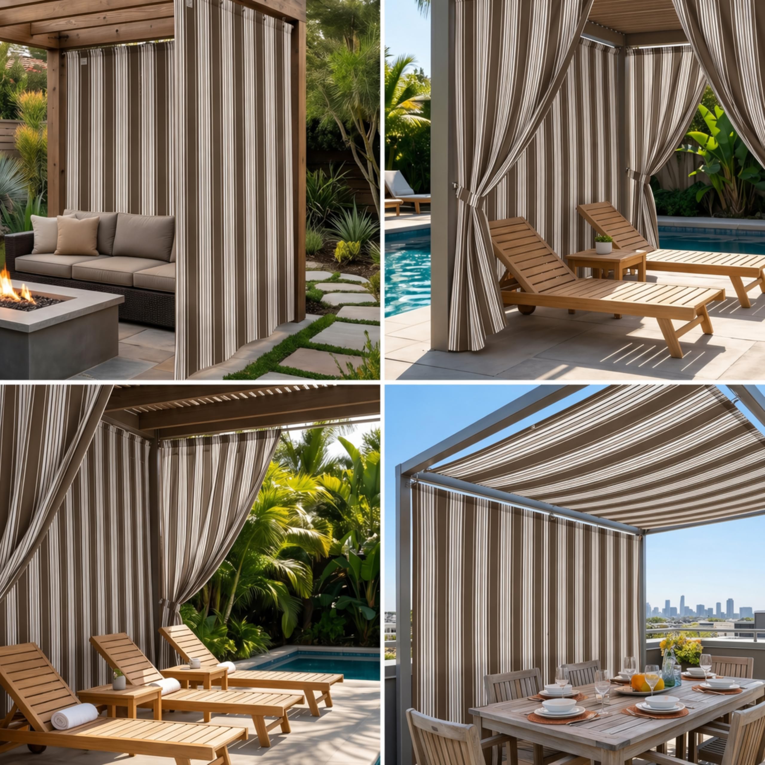 Tenda da Sole a Caduta per Balcone 145x290 cm, Tenda Parasole Esterno con Strisce, Protezione UV, Marrone