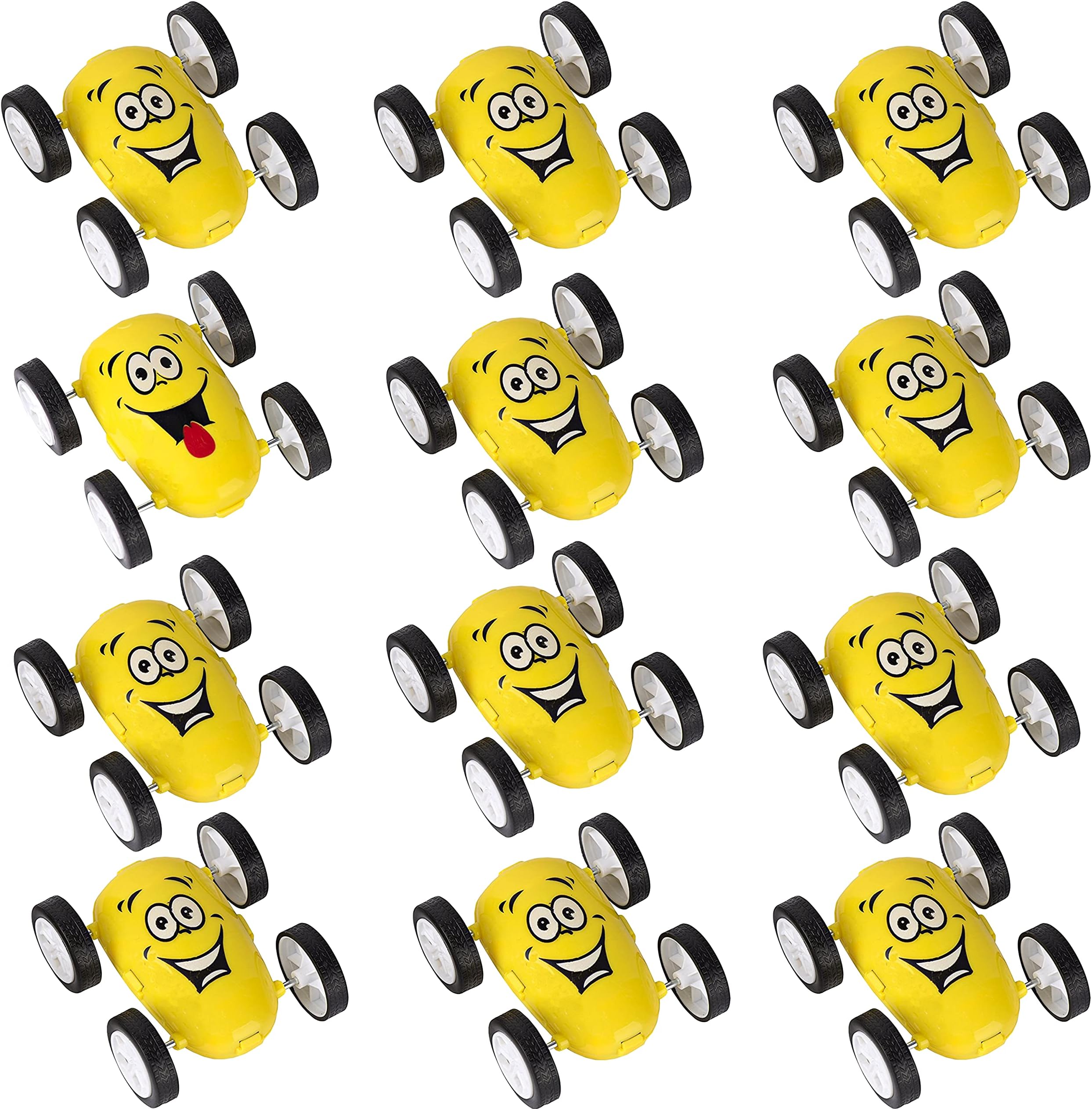 Toyrifik Friction Small Emoticon Stunt Toy Cars- Bulk 12 pack (1 Dozen) Party Favors, Goodie Bag Stuffers, Prize, For Kids and Toddlers