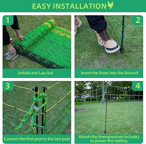 Miniatura 4 de Valla eléctrica de red para aves de corral, 49.6 pulgadas de alto x 164 pies de largo, redes portátiles de malla para pollos, patos, gansos, pavo,