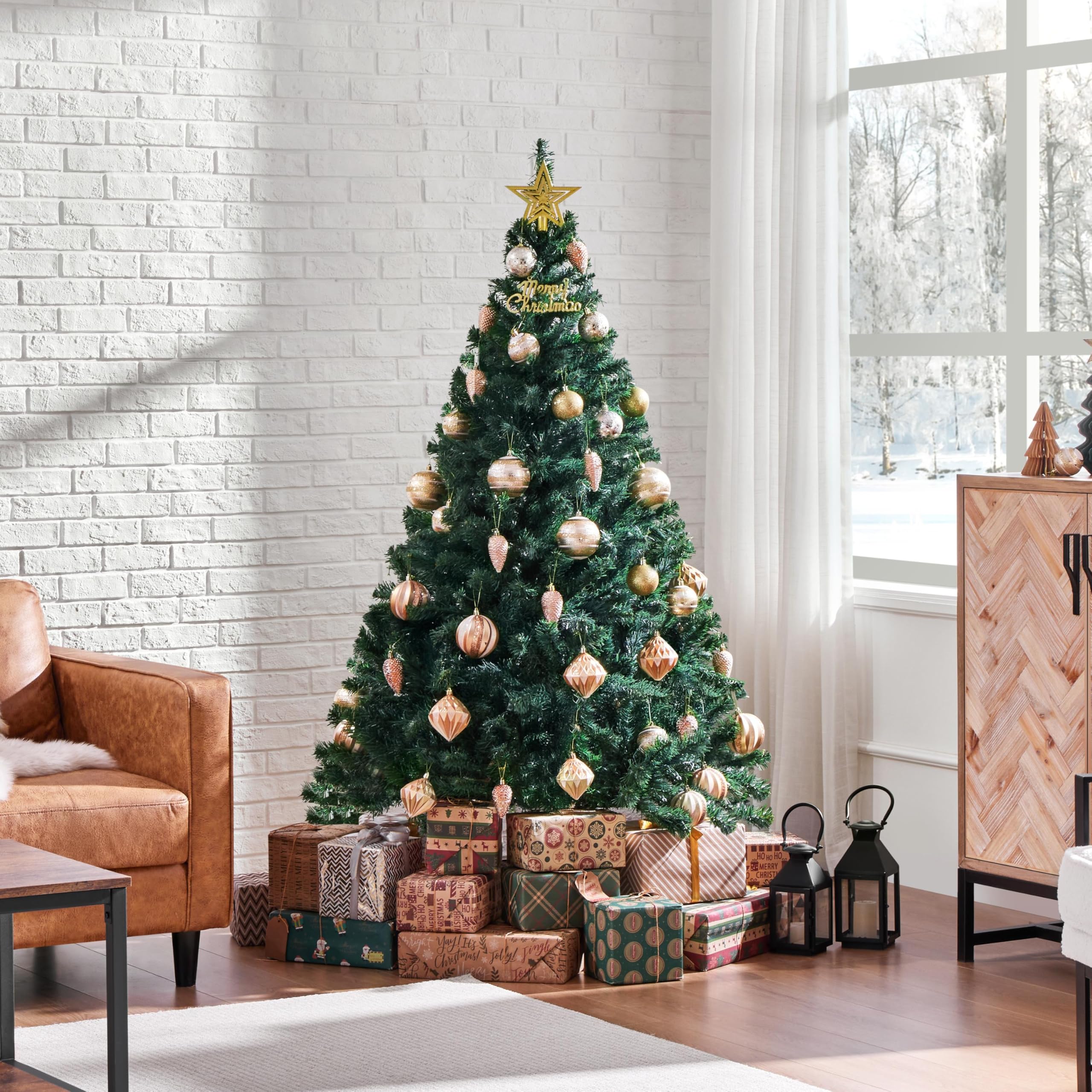 Yaheetech 183cm Künstlicher Weihnachtsbaum Tannenbaum mit 598 Spitzen & Faltbarem Metallständer Christbaum Kunstbaum für Weihnachtsdekoration, Grün