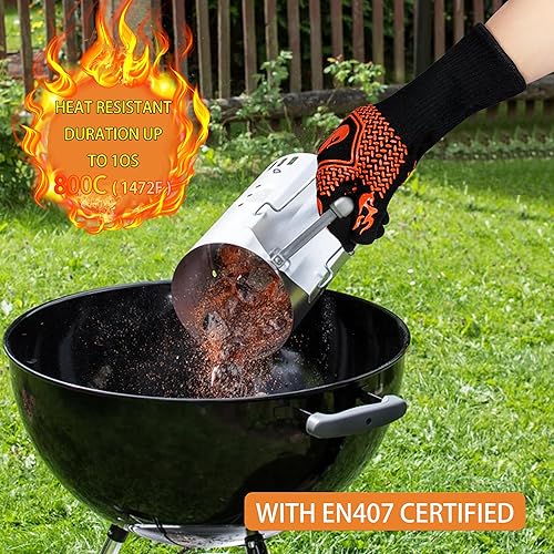 Miniatura 18 de Guantes ignífugos para barbacoa, guantes resistentes a cortes de parrilla 1472°F guantes resistentes al calor, guantes de horno de silicona