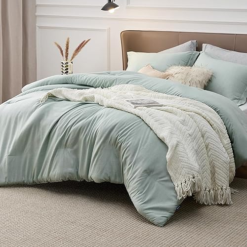 Miniatura 9 de Bedsure - Juego de edredón tamaño matrimonial de 3 piezas, teñido catiónico verde menta, ropa de cama para todo el año, 1 edredón de 82 x 86