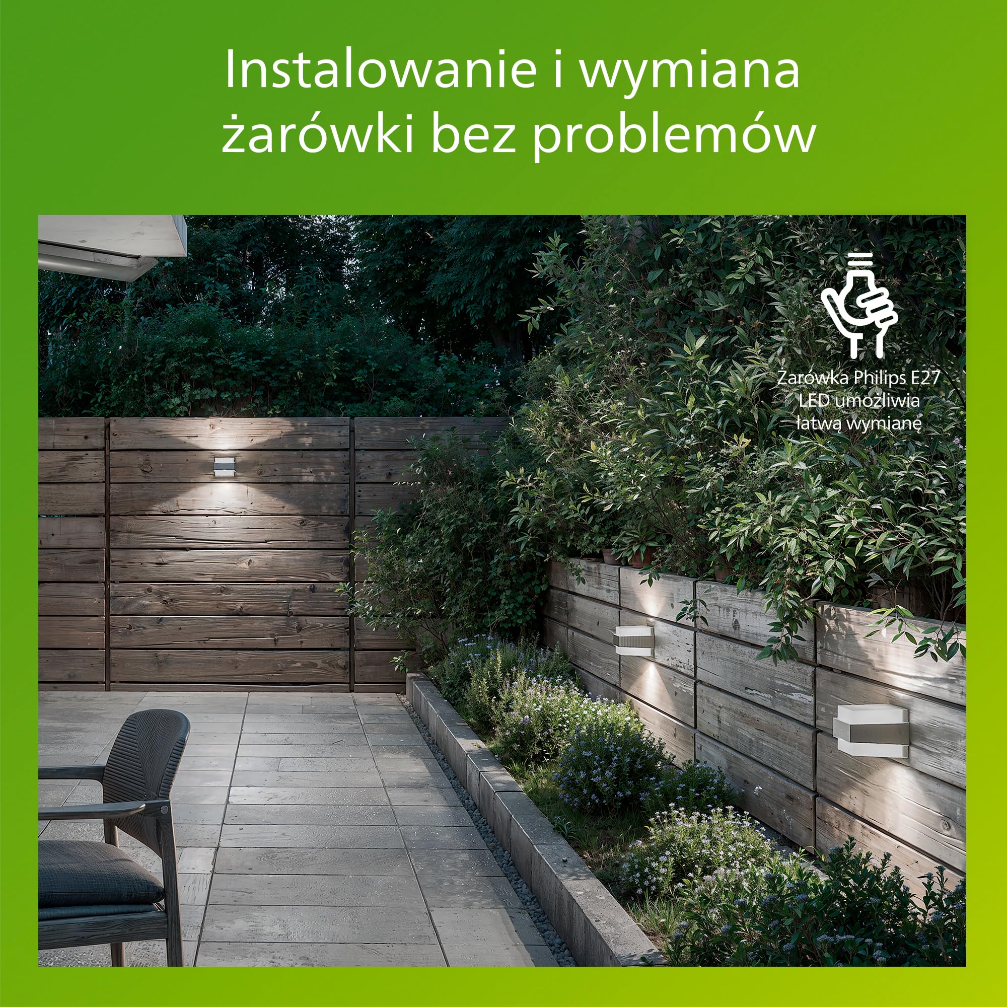 Philips Shovel Kinkiet Zewnętrzny, IP44, Odporny na Warunki Pogodowe, Pionowy Strumień Światła, Trwały, Stal Nierdzewna, Żarówka E27 Sprzedawana Osobno