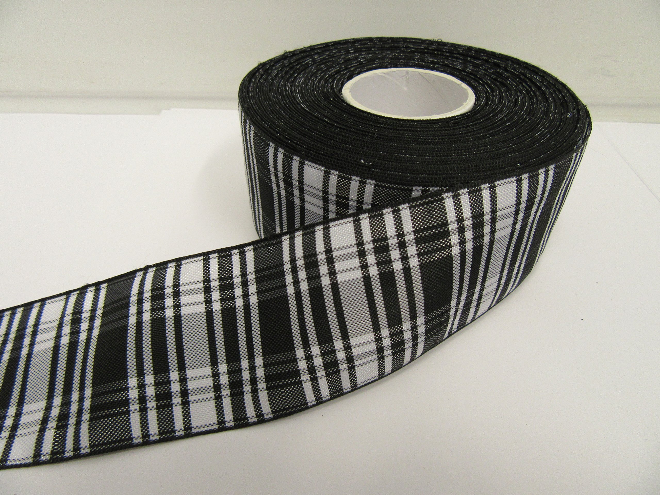 2 metres (Cut from Reel) x 38mm Tartan Ribbon Black & White Double Sided Menzies 38 mm 3.8cm 1.5" 1.5 Inch