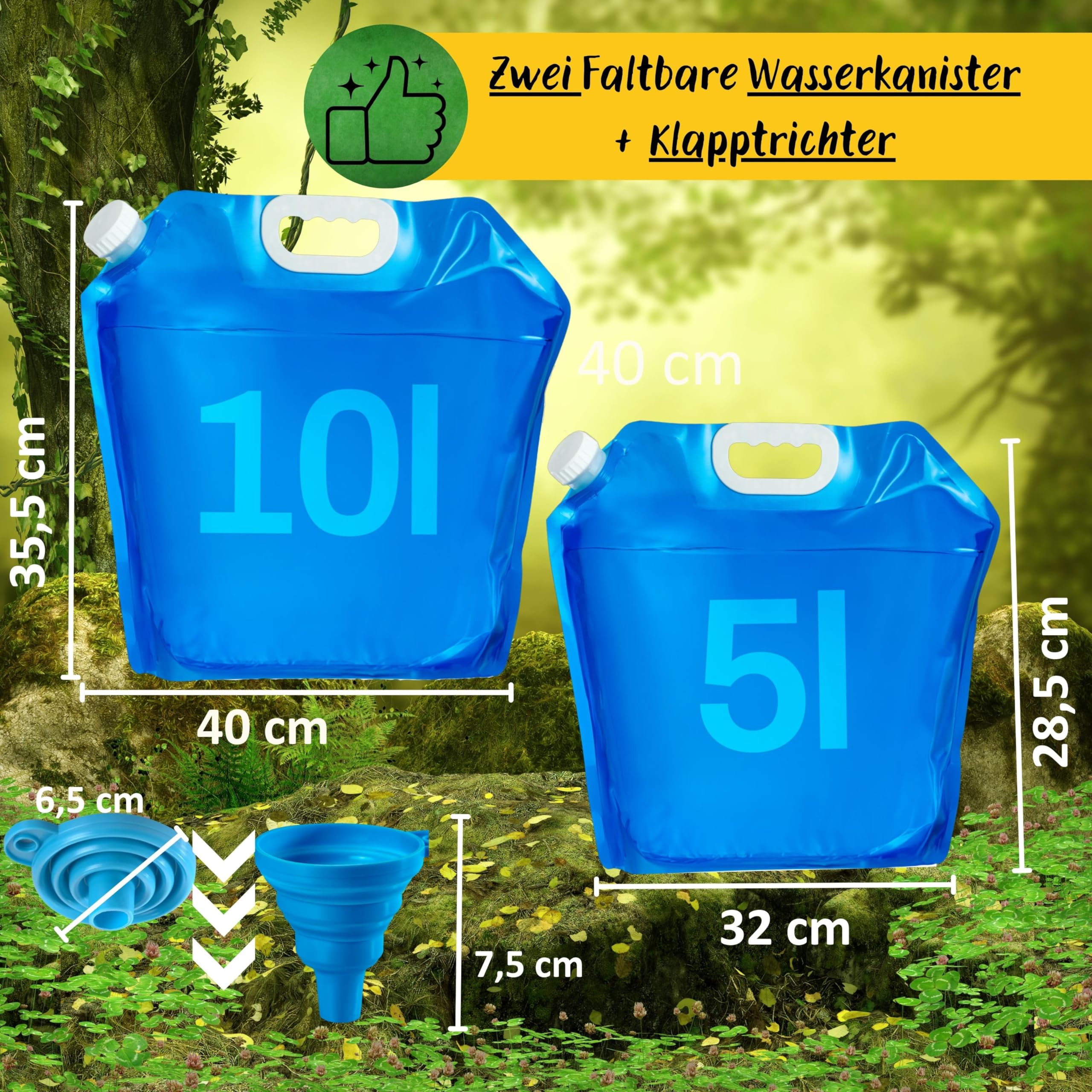 CJBIN Bidons D'eau Pliables, 15L Jerrican Eau Potable, Bidon Avec Robinet, RéServoir Deau