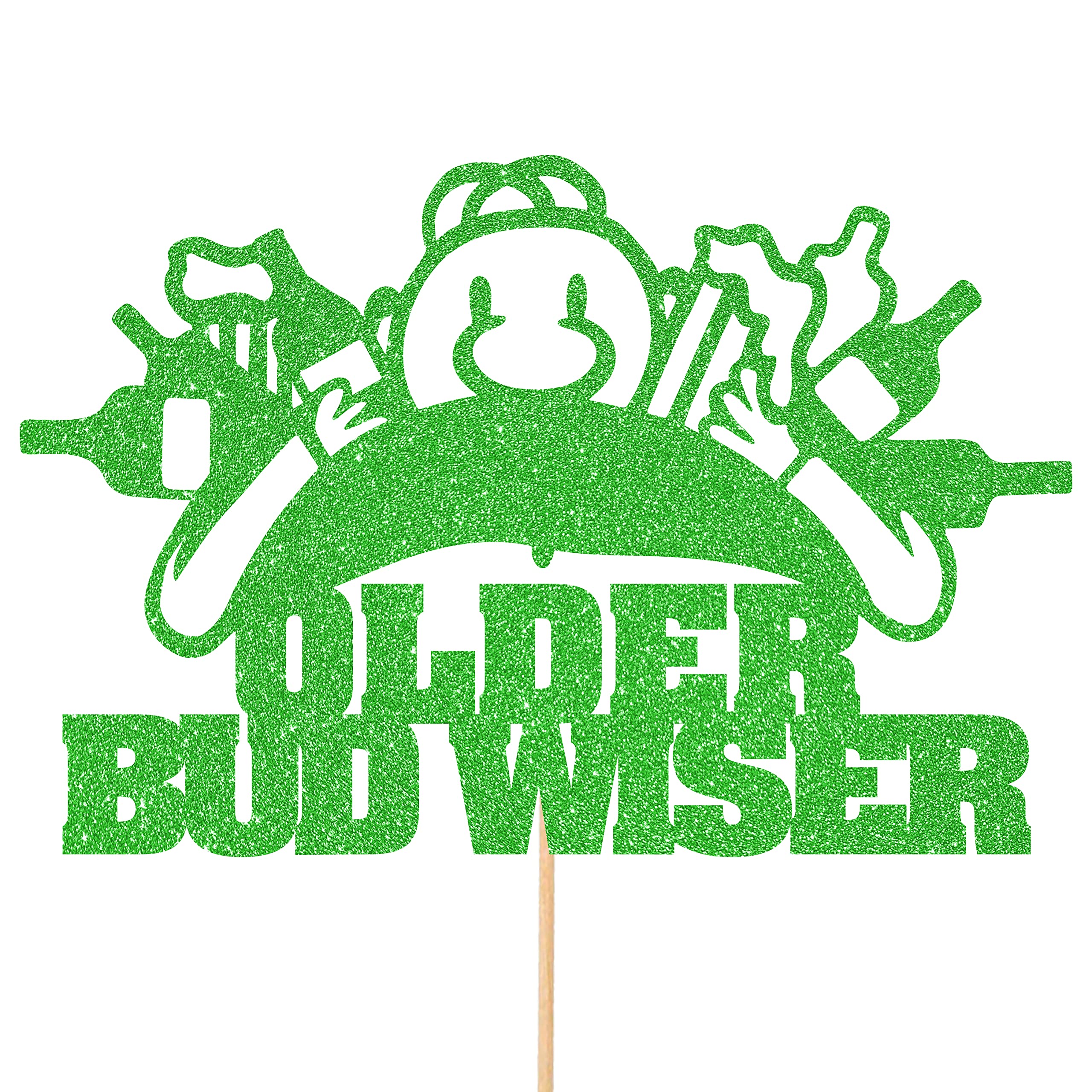 Funny Older Bud Wiser Happy Birthday Beer Glitter Topper by Cakeshop | Custom Colour Budweiser Bottle Ale Lager Booze Alcohol Cake Decoration For Him 21st 30th 40th 50th 60th 70th 80th Green