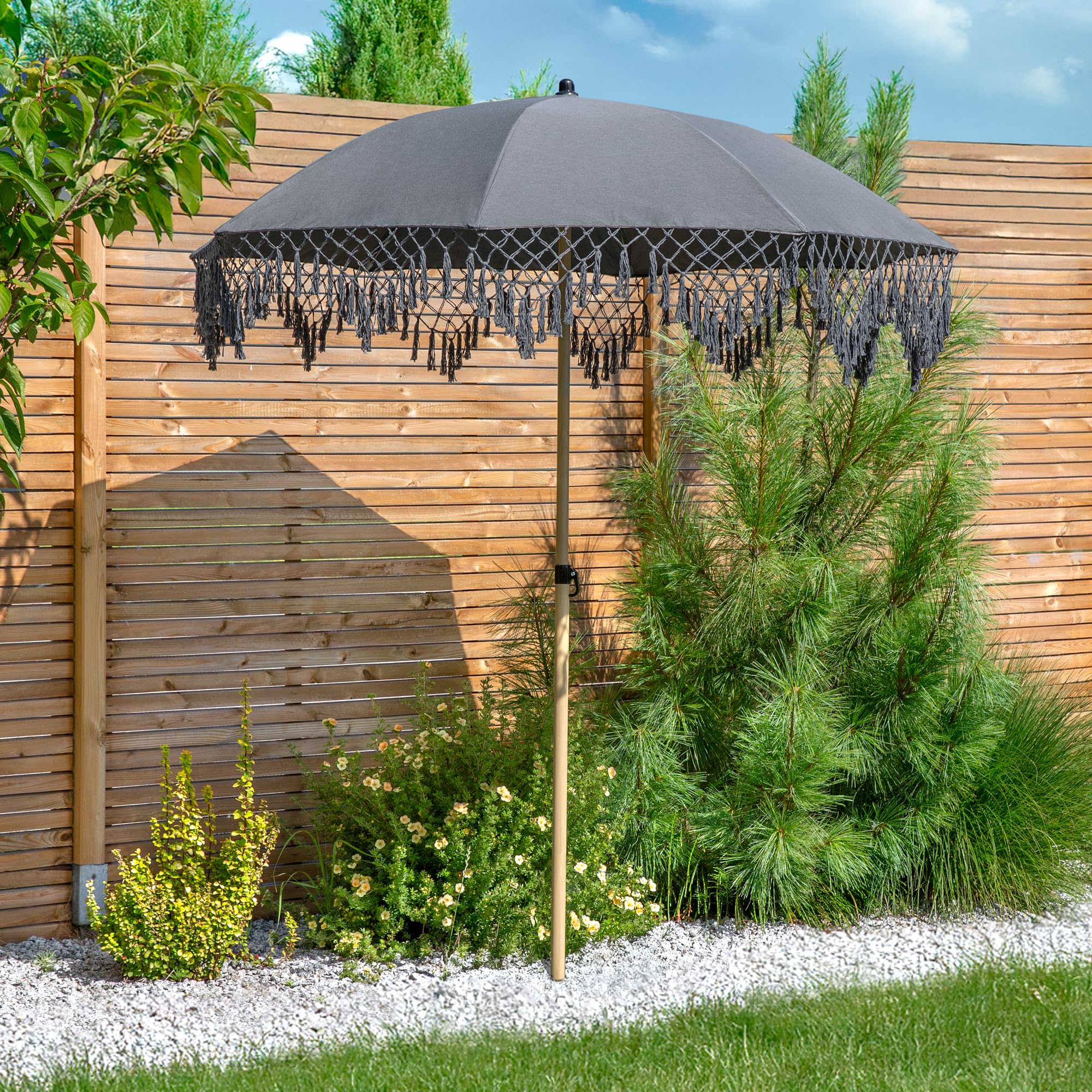PATIO Sonnenschirm mit Fransen 2 m Olefin Gewebe UV-beständig