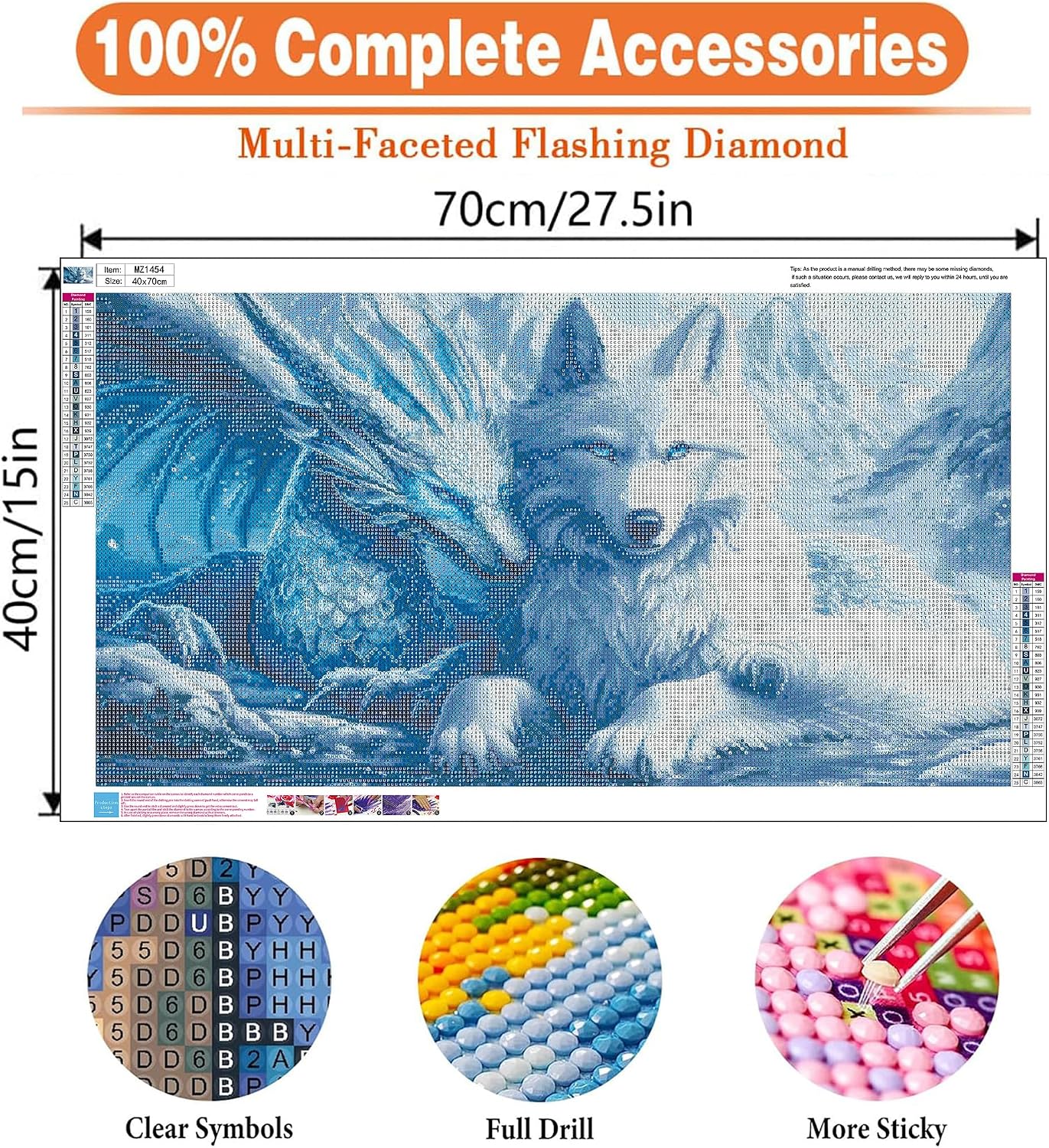 igoodom Large Diamond Painting, Dragon and Wolf Large Diamond Art Kits for Adults, Full Drill Round Big Diamond Painting, DIY Gem Art and Crafts for Home Wall Decor Gift 27.5 X 15.7inch