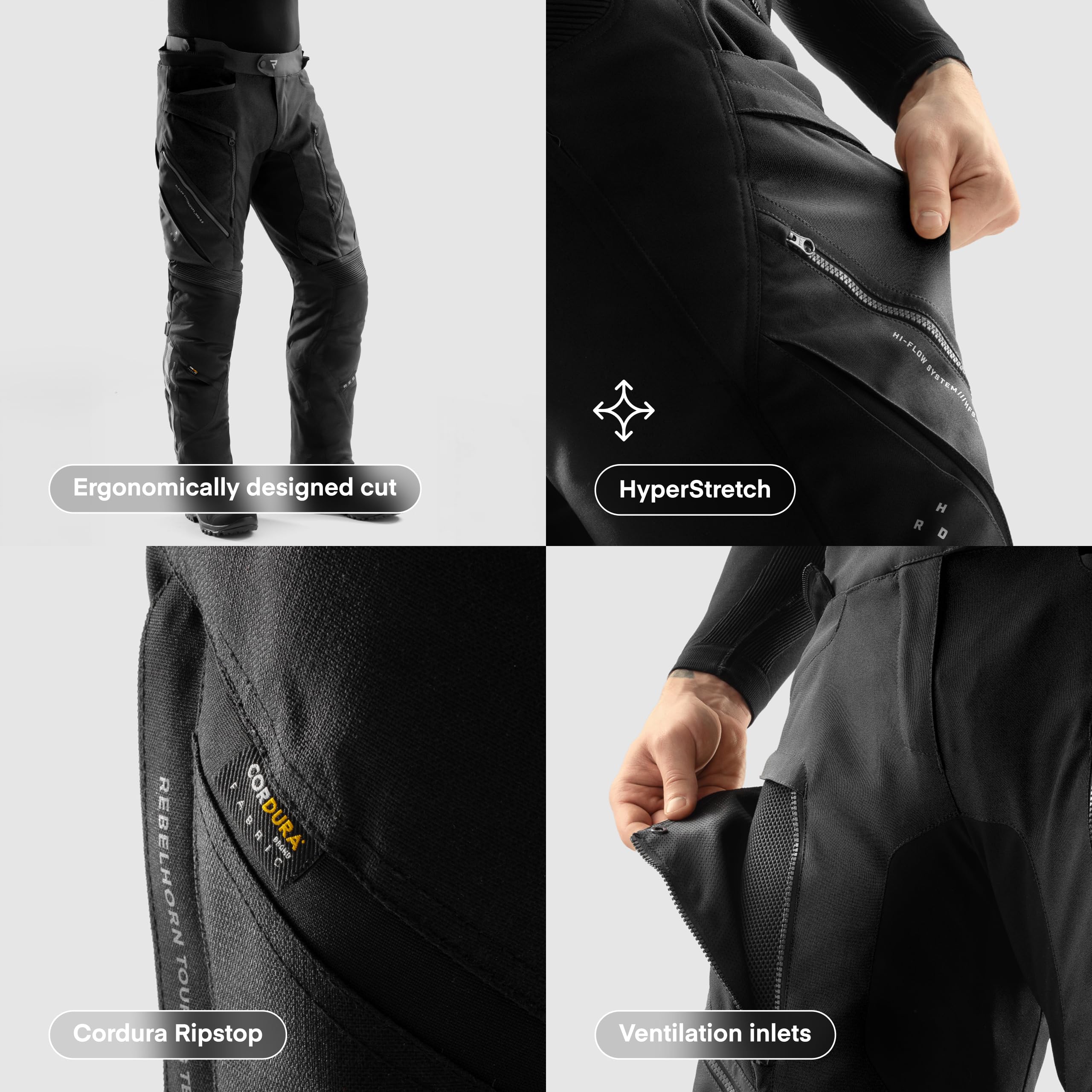 REBELHORN Hardy 3.0 Motorradhose Herren | Textil | Knie und Hüftprotektoren Stufe 2 | HydraShield PRO In&Out Membran | Belüftungspaneele | Abnehmbare Thermofutter | 3 Beinlängen | Größen bis 10XL