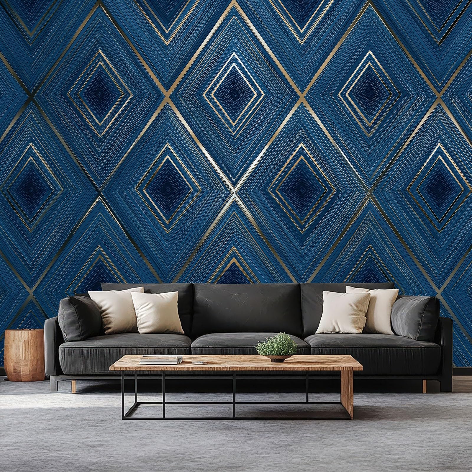 Papel pintado Panorámico Combinación de Rombos Geométricos 300 x 210 cm Fresco de pared, diseño simétrico no tejido de pared moderno – para salón dormitorio infantil restaurante papel pintado no