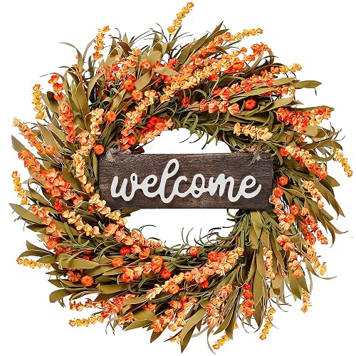 Sggvecsy Artificial Fall Wreath - 22'' Autumn Front Door Wreath