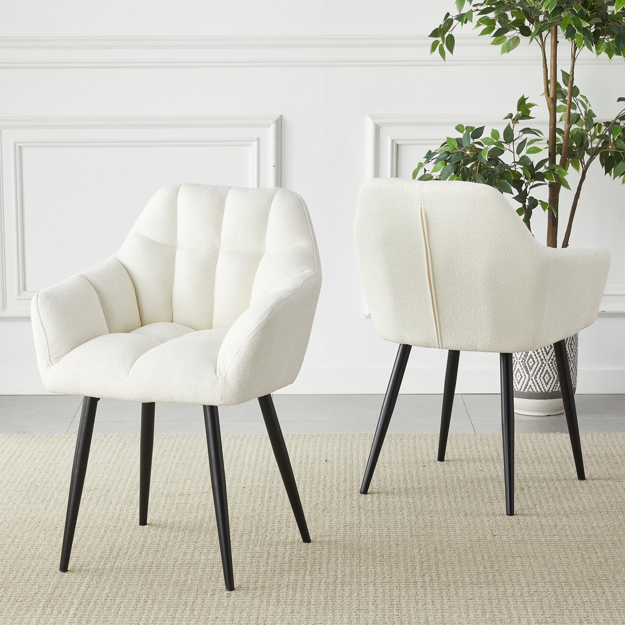 HomJoy Accent Chair, Boucle Tub Chairs, Lounge Chair with Armrests Backrest Fabric Leisure Dining Chairs, Lazy Chair for Living Room, Bedroom Makeup Room(2, Cream White)