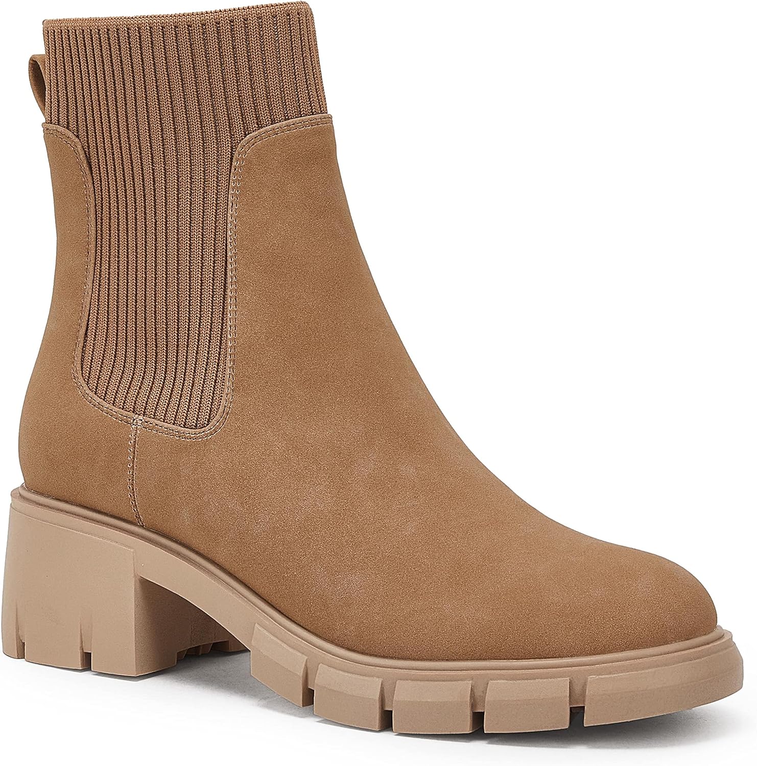 Ruanyu Womens Platform Ankle Boots Elastic Chunky Block Heel Chelsea Booties Lug Sole Non-Slip Combat Shoes - Image 2