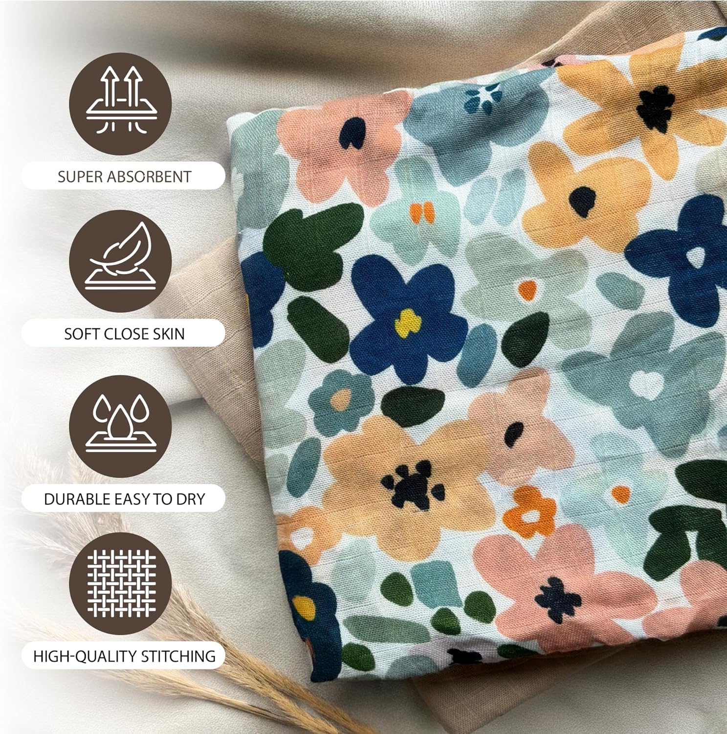 Muslin Swaddle Blankets 2 Pack, Newborn Baby Receiving Blankets, Soft Breathable Baby Wrap for Boys and Girls, Absorbent Infant Swaddling Blankets, 47 x 47 Inches